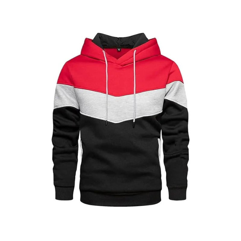 Men Color Block Pullover Hoodie Drawstring Fleece Sweatshirt - Image 5