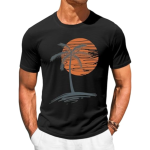 Men Palm Tree Graphic T Shirt Short Sleeve Crew Neck Casual Tee