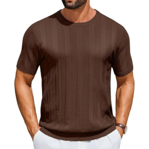 Men Knit Crew Neck Textured Casual Short Sleeve T Shirt